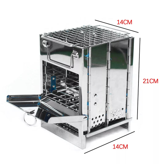 Wood Stove Portable Foldable Stainless Steel Camping Stove with Mini Charcoal Grill Lightweight Barbecue Grill
